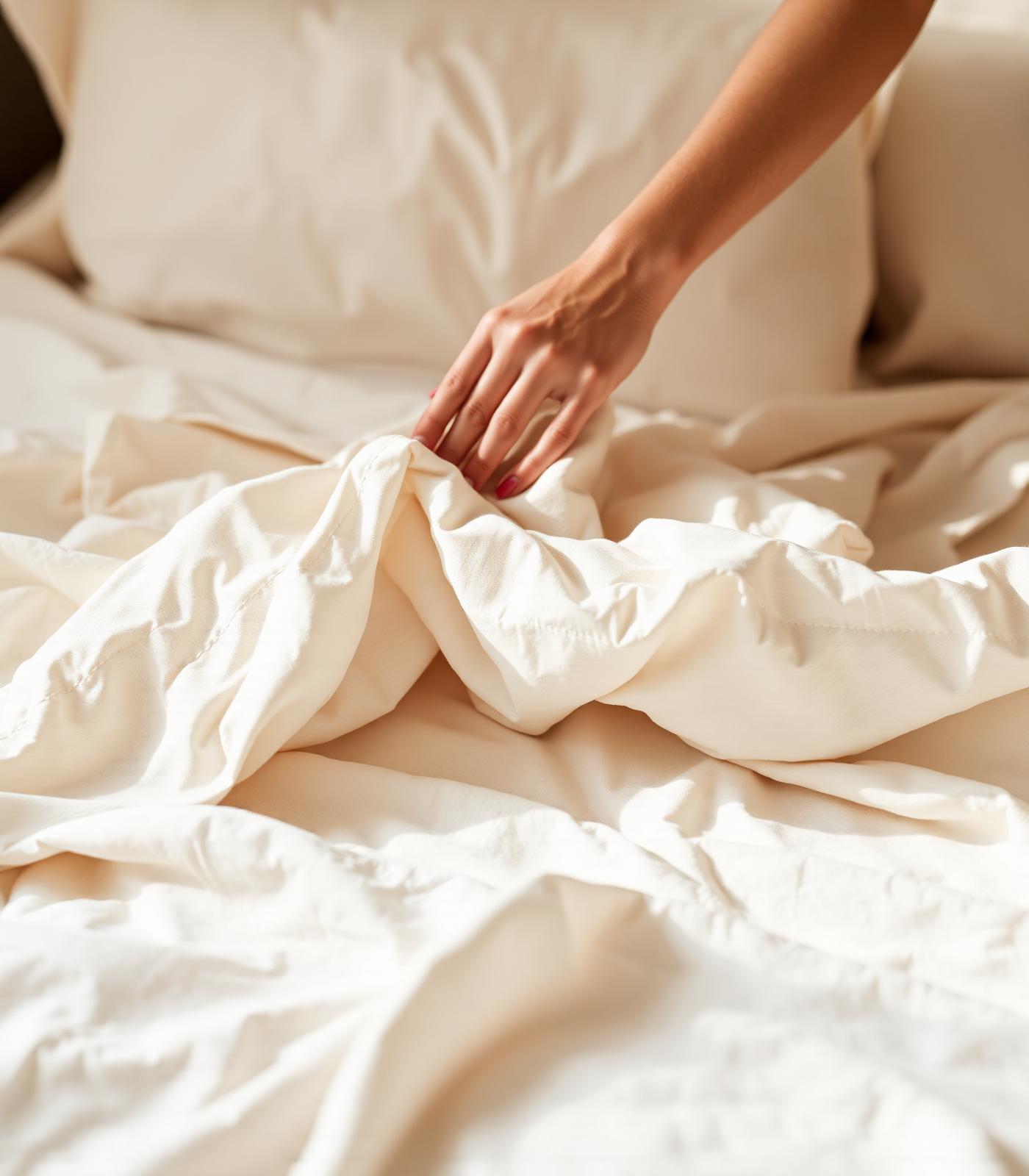 Hands arranging linen